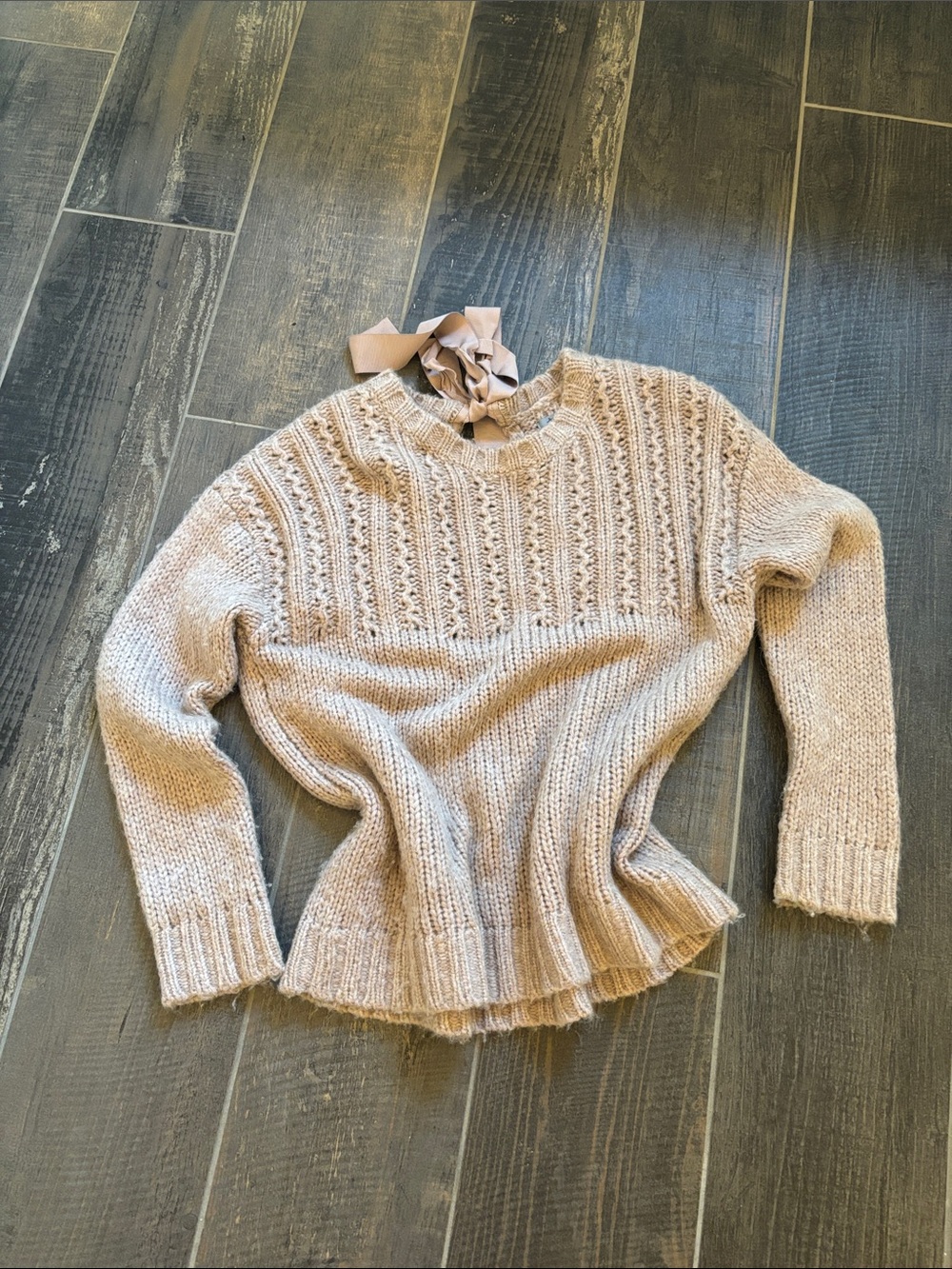 aerie Cream Cable-Yoke Crewneck Sweater